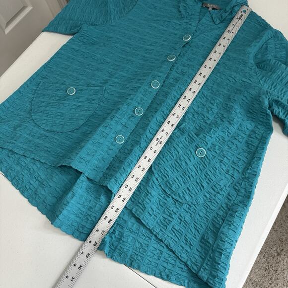 Habitat Womens Top Medium Blue Gauze Ruffle Collar Shirt Funky Lagenlook Artsy - Picture 7 of 12